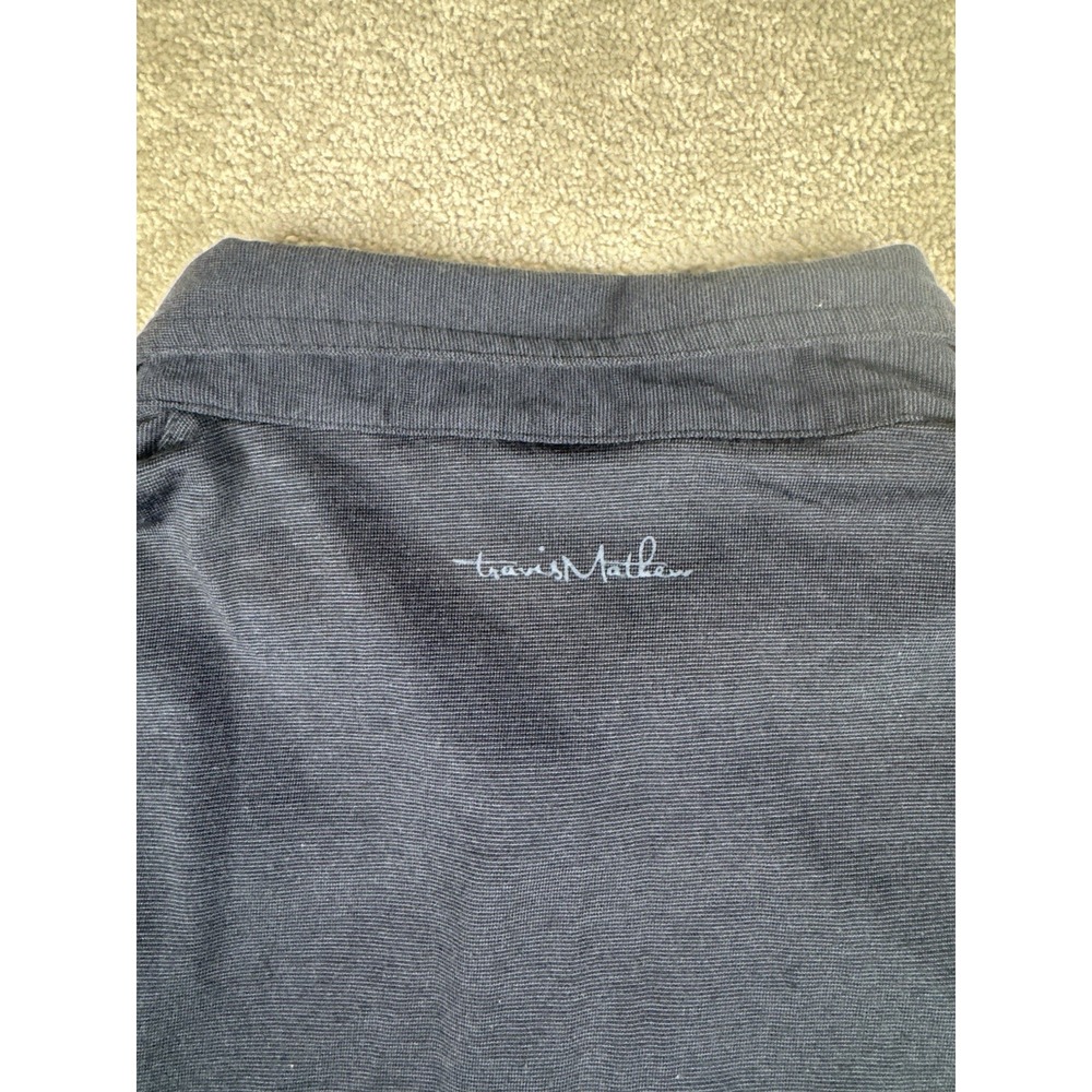 Travis Mathew Golf Polo Shirt XXL Navy Blue Bandana Roadrunner Sleeve Logo Euc - Picture 7 of 10